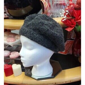 Vintage Women's Everitt Beret Hat Crotcheted Slouch Beanie Charcoal Gray Knit